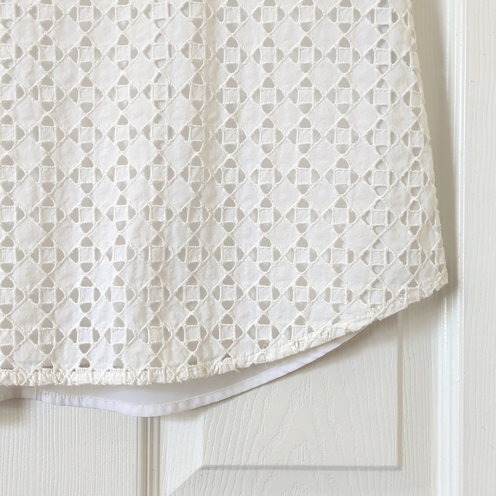 Athleta Eyelet Dunes Relaxed Embroidered Split Neck Tassel Tied Tank Top White S - Picture 8 of 11